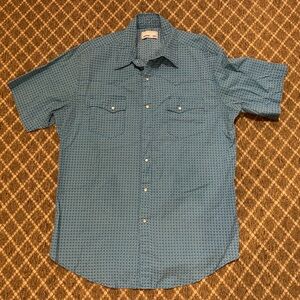 Wrangler Teal Geometric Short Sleeve Shirt snap button (missing button)